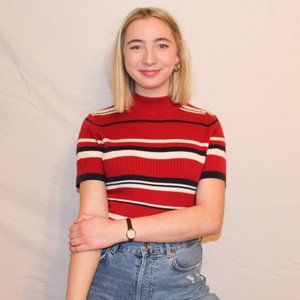 Laura Scott 70s-Inspired Striped Turtleneck